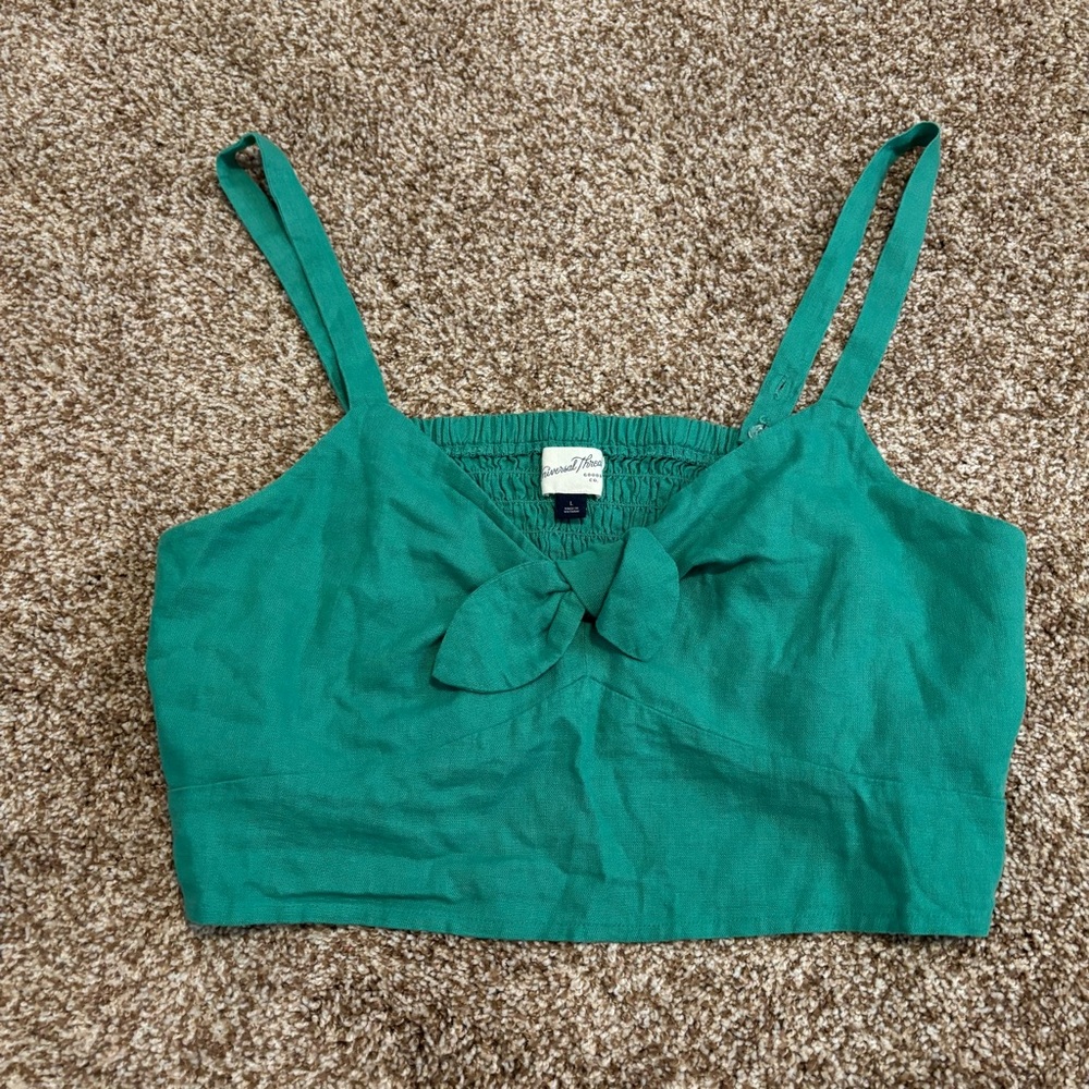 Universal Thread || Green Linen Blend Tie Front Crop Top Size L